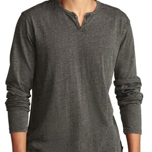Lucky Brand Venice Burnout Henley Charcoal Long Sleeve Shirt Size Medium